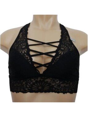 NWT PINK Victoria's Secret Black Lace Criss Cross Bralette NWT Size XS